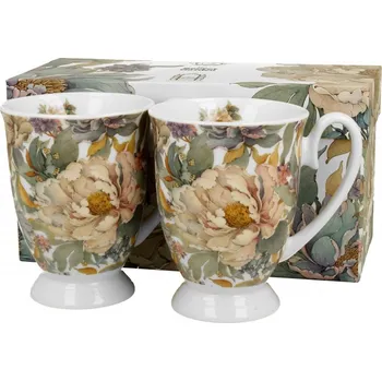 Porcelánový hrnek PEONY WHITE 340 ml, 2 ks v dárkové krabičce