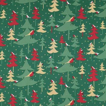 Plátno zelené, lesní stromy a ptáčci, š.150