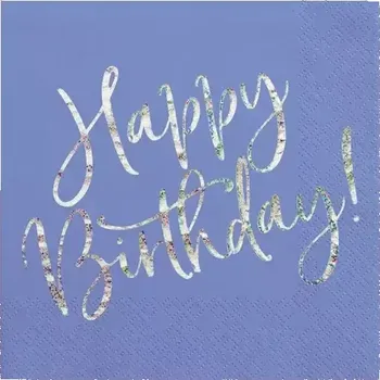 Papírový ubrousek Papírové ubrousky modré se stříbrným Happy Birthday 20 ks