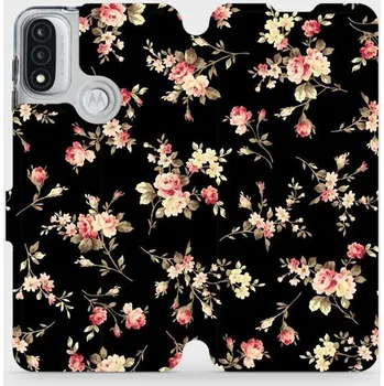 Pouzdro na mobilní telefon Flipové pouzdro Mobiwear - Motorola Moto E20 - VD02S Květy na černé (Knížkové flip pouzdro, obal, kryt na mobil Motorola Moto E20 - VD02S Květy na černé, materiál Umělá kůže + TPU - ochrana 360°, stojánek, silikonová vanička, magnetické zavírání)