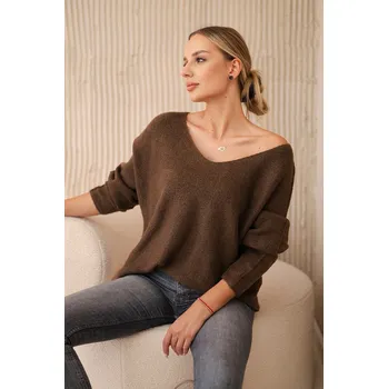 Dámská halenka Fashionweek Dámský svetr lehký vlněný svetr, výstřih do V K47 Barva: Mocca, Velikost: Universal