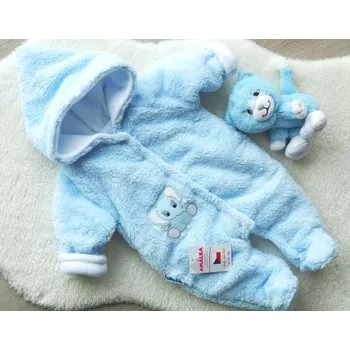 Kojenecká kombinéza AMÁLKA Zateplená chlupatá modrá kombinéza, slon Velikost: 74-80