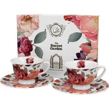 Porcelánový hrnek s pošálkem Spring roses white 100 ml, 2 ks v dárkové krabičce