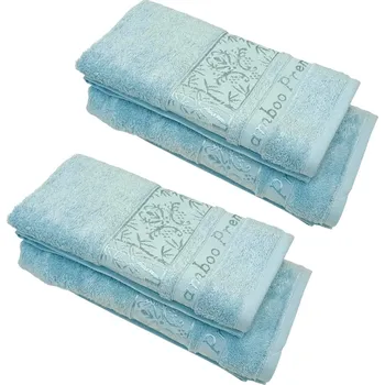 Sada ručníků a osušek Sada 4 kusů světle modré bambusové osušky 70x140cm a ručníků 50x90cm TiaHome