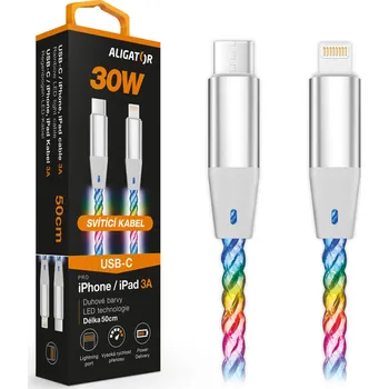 Datový kabel Datový kabel ALIGATOR POWER 30W, USB-C/Lightning, 0,5m svítící