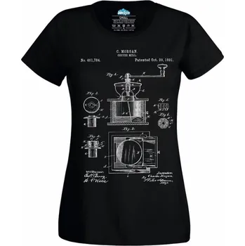 Dámské tričko Mlýnek na kávu Patent C. Morgana (Skladem XS-4XL) (Velikost: 4XL, Barva: Černá)