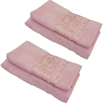Osuška Sada 4 kusů světle růžové bambusové osušky 70x140cm a ručníků 50x90cm TiaHome