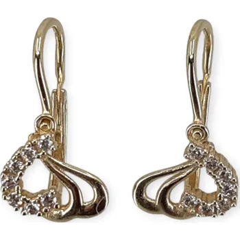 Náušnice Dětské visací náušnice ze žlutého zlata Vallza – krajkový design s čirými zirkony (Au 585, brizura)