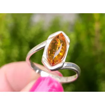 Prsten Medový jantar prsten stříbrný Ag 925/1000