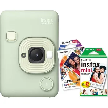 Analogový fotoaparát Fujifilm instax mini LiPlay™, zelená + Colorfilm (20ks) & Spray Art film (10ks)