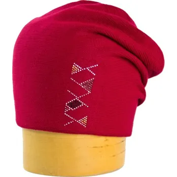 Čepice Pletená spadnutá čepice s aplikací - červená