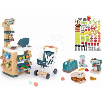 Dětská kuchyňka Set obchod s potravinami Market Smoby s elektronickým skenerem a sada kuchyňských spotřebičů