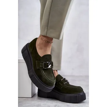 Dámské polobotky Módní semišové boty na platformě Khaki Marsol Barva: Zelená, Velikost: 40