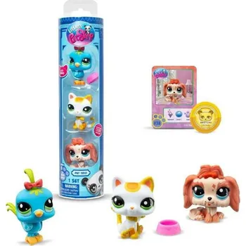 Hračka Littlest Pet Shop 3 figurky - modrý ptáček, kočička,pejsek