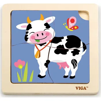 Dřevěná hračka Dřevěné puzzle pro nejmenší Viga 4 ks Kravička