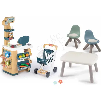 Dětská kuchyňka Set obchod s posezením Market Smoby s elektronickým skenerem a stolek se 2 židlemi KidChair