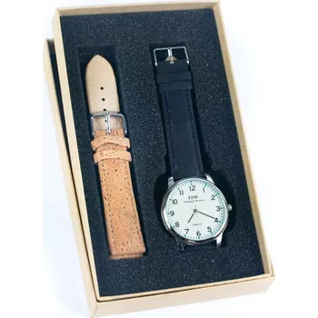 Kabelka Dárková sada unisex korkových hodinek - Černá