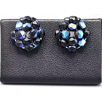 Náušnice Klipsové náušnice z broušených korálků černé barvy s AB efektem