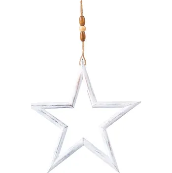 Vánoční dekorace Závěs dřevo 180x180mm hvězda, bílá