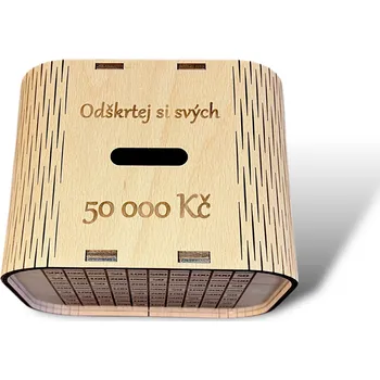 Úložný box JarisWood Dřevěná kasička na 50 000 Kč Varianta: S vlastním textem na horní straně