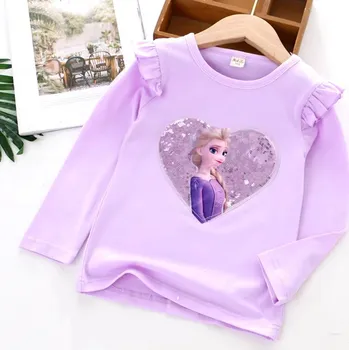 Frozen (Ledové království) Dívčí tričko Elsa s dlouhým rukávem a volánky Barva: Fialová, Velikost: 5T (120)
