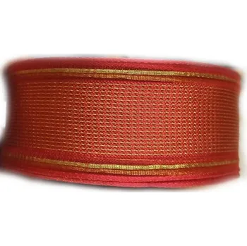 Stuha Plátnová stuha s monofilem, metaloplastem a drátem 40 mm, červeno-zlatá