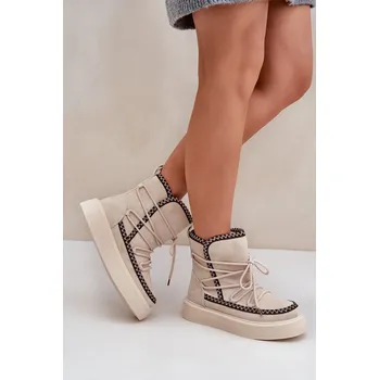 Dámská zimní obuv Dámské Sněhule S Výšivkou Na Platformě Naleris Barva: Béžová, Velikost: 37