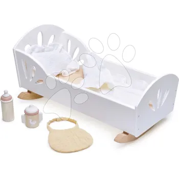 Doplněk pro panenku Dřevěná kolébka Labuť Sweet Dreams Dolly Bed Tender Leaf Toys pro 36 cm panenku s textilním polštářem a peřinkou