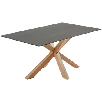 Jídelní stůl Černý porcelánový jídelní stůl Kave Home Argo 160 x 90 cm s přírodní kovovou podnoží