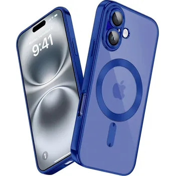 Pouzdro na mobilní telefon Silikonový průhledný kryt MagSafe s ochranou fotoaparátu pro iPhone 16 Barva: Tmavě modrá