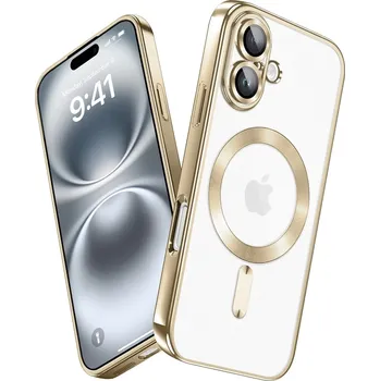 Pouzdro na mobilní telefon Silikonový průhledný kryt MagSafe s ochranou fotoaparátu pro iPhone 16 Barva: Zlatá