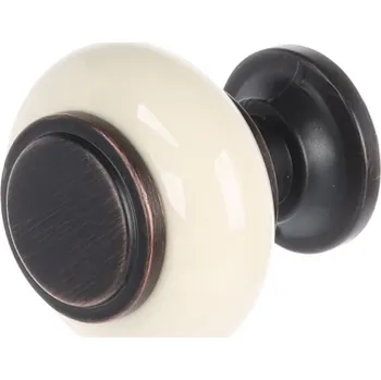 Nábytkové kování - Knopka Edita patinovaná hnědá/ porcelán