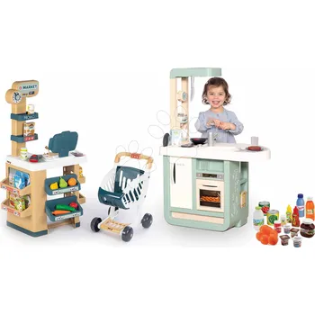 Dětská kuchyňka Smoby Set obchod Market se skenerem a kuchyňka Cherry Béžová