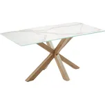 Bílý porcelánový jídelní stůl Kave Home Argo 160 x 90 cm s přírodní kovovou podnoží