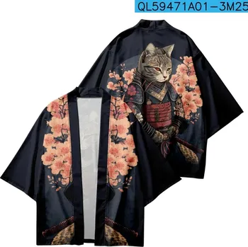Pánská košile Pánský kardigan sakura s potiskem samurai Velikost: 3XL, Barva (Varianta): QL59471A01-tops