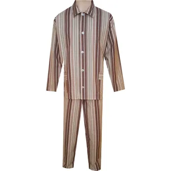 Pánské pyžamo Pánské Pyžamo Flanelové FOLTÝN PF02 hnědé proužky Velikost: M, Materiál: Flanel