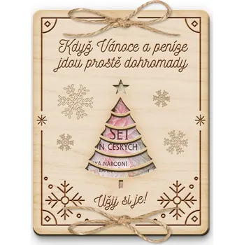 Dárková krabička Dřevěná obálka na peníze - Užij si Vánoce a peníze