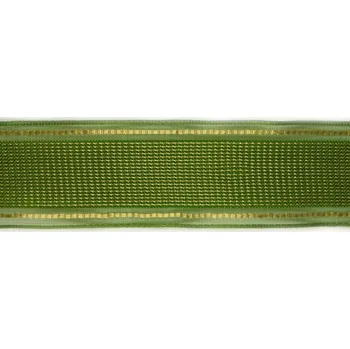 Stuha Plátnová stuha s monofilem, metaloplastem a drátem 40 mm, zeleno-zlatá