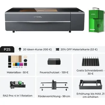 Gravírování xTool P2S Stolní CO2 laserová gravírka s výkonem 55 W (šedá/černá) + F1 Business Duo