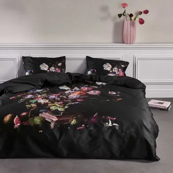 Povlečení Essenza | Luxusní povlečení Bouquet anthracite 140x200, 70x90 - 100% bavlněný satén