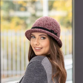 Čepice Dámský pletený dvojitý klobouk - vínovo-černá