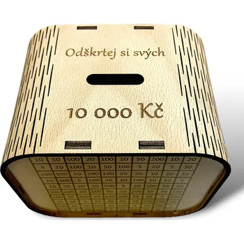 Úložný box JarisWood Dřevěná kasička na 10 000 Kč Varianta: S vlastním textem na horní straně