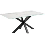 Bílý porcelánový jídelní stůl Kave Home Argo 160 x 90 cm s černou podnoží