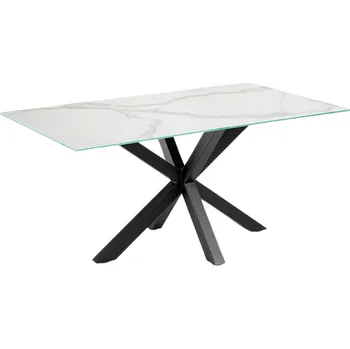 Jídelní stůl Bílý porcelánový jídelní stůl Kave Home Argo 160 x 90 cm s černou podnoží