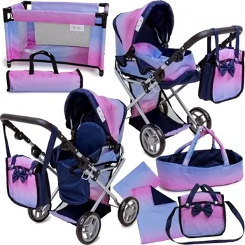 Hračka pro nejmenší Doris Doris 5v1 kočárek pro panenky fialovo-růžový