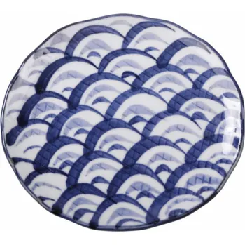 Talíř Golden Turtle Japonský keramický talíř Modré vlnky 15,5 cm