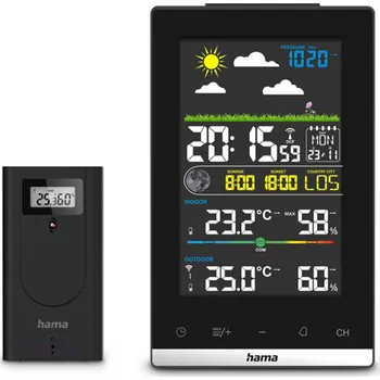 Meteostanice Hama Jamaica, meteostanice, barevný VA displej, síťový zdroj, baterie, černá