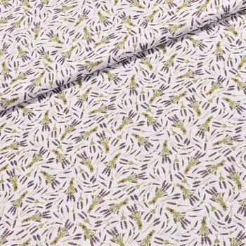 Bavlněné plátno D-0857 drobné kytičky levandule na bílé, fialová, š.140cm (látka v metráži)