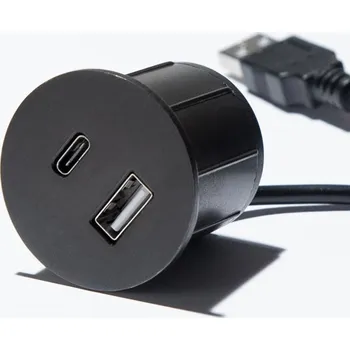 Organizér kabelů ASA 06029P00003 Nabíjecí HUB vestavný VERSAPICK, 2xUSB 5V (typ A), ⌀42mm, kulatý, plast, černá matná