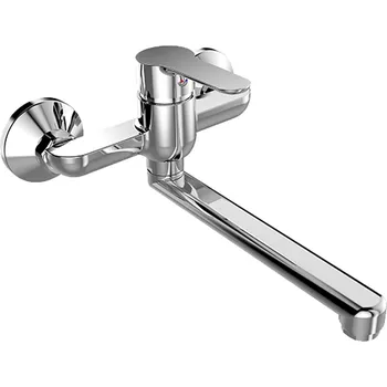 Vodovodní baterie Mereo Dřezová nástěnná baterie, Zuna 150 mm, s ramínkem plochým rovným 210 mm, chrom